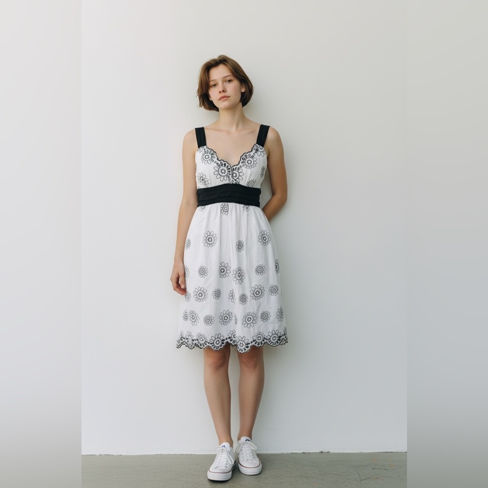Jack by BB Dakota Black White Embroidered Fit & Flare Dress NWT